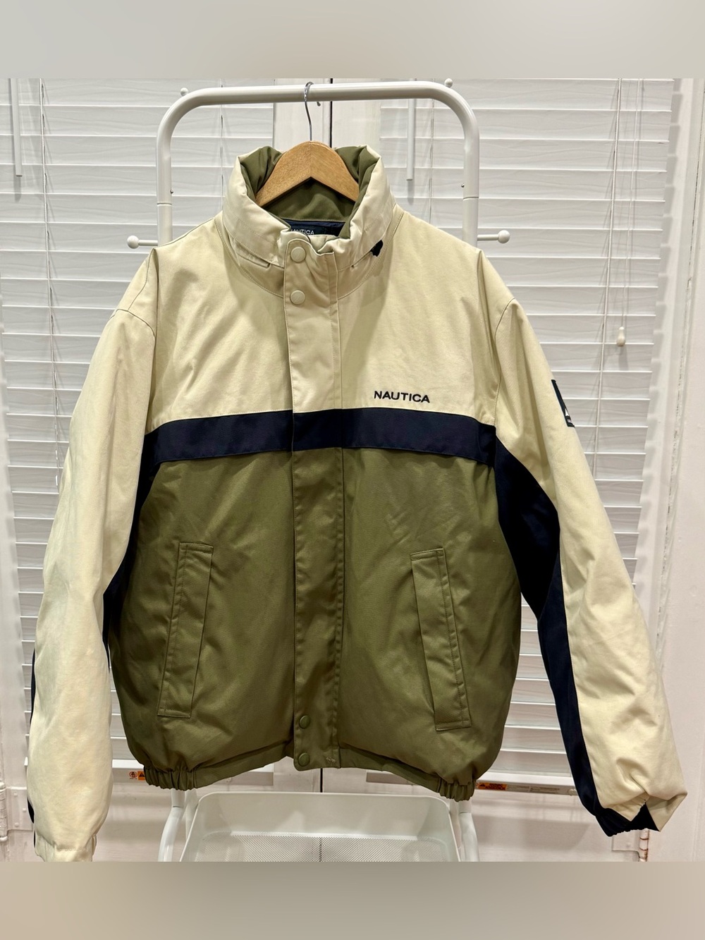 Nautica Olive, Cream & Navy Reversible Down Filled Winter Jacket